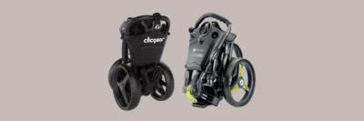 Motocaddy Cube en Clickgear 4.0 golftrolleys ingeklapt