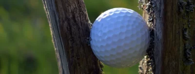 golfbal vastgeklemd in boom